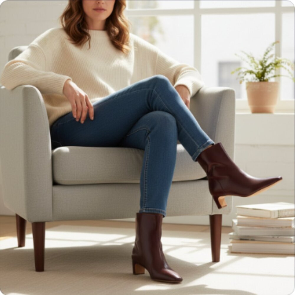 J. Crew Snip-Toe Booties, Burgundy, NEW, Size 9